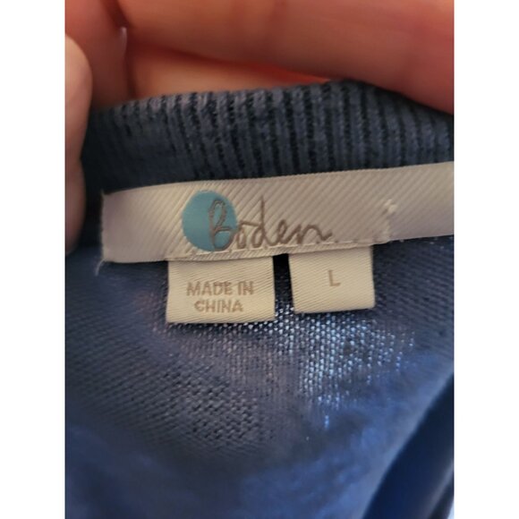 Boden Blue/Burgundy Linen Blend Tie Sweater 3/4 Sleeves L Twee Cottage Retro - Picture 9 of 9